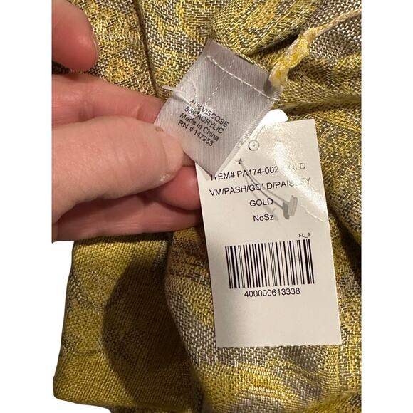 Pashmina Scarf Gold Gray Paisley w/ Fringe Washable NWT - Picture 8 of 8